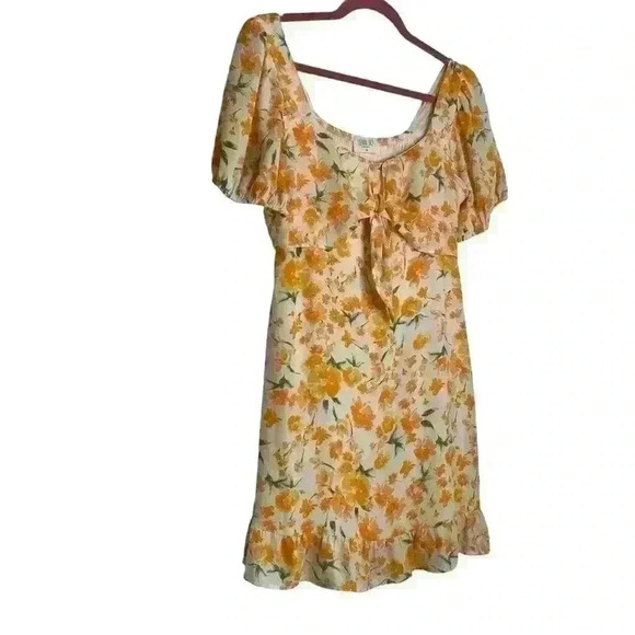 Sienna Sky Tangerine,  floral, scoop neck to tie, flowy, Mini Dress. Size Medium - Picture 3 of 8